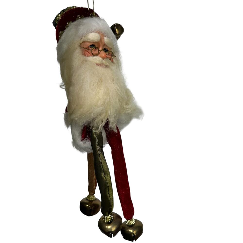 Vintage Santa Claus Hanging Ornament with Jingle Bell Legs Christmas Decor